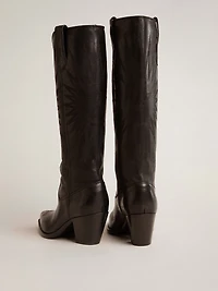 Women's Wish star boots black leather with embroidery