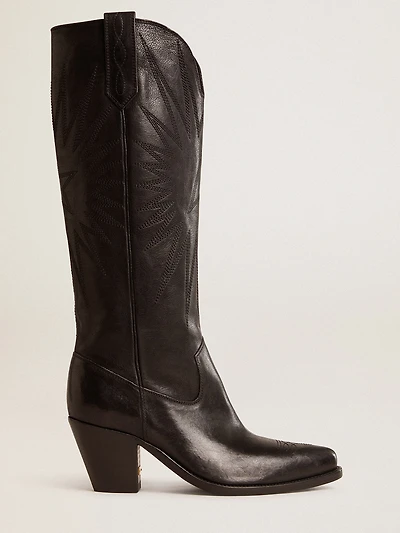 Women's Wish star boots black leather with embroidery