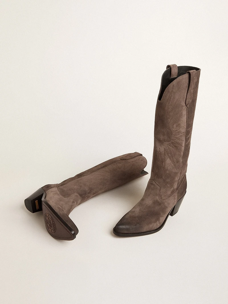 Wish star boots dark brown suede with tone-on-tone inlay