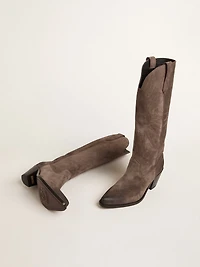 Wish star boots dark brown suede with tone-on-tone inlay