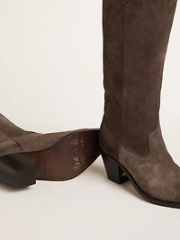 Wish star boots dark brown suede with tone-on-tone inlay