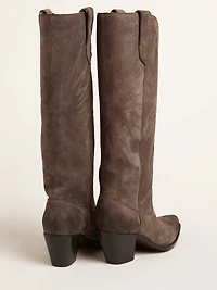 Wish star boots dark brown suede with tone-on-tone inlay