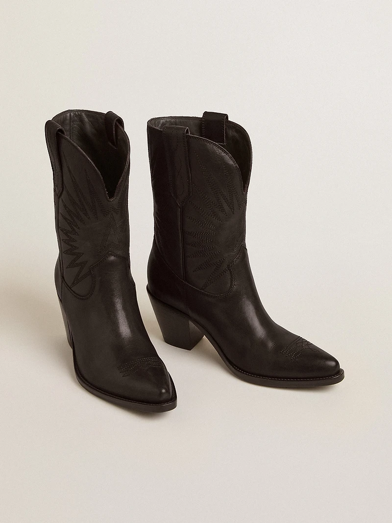 Low Wish star boots black leather with tone-on-tone inlay
