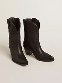 Low Wish star boots black leather with tone-on-tone inlay