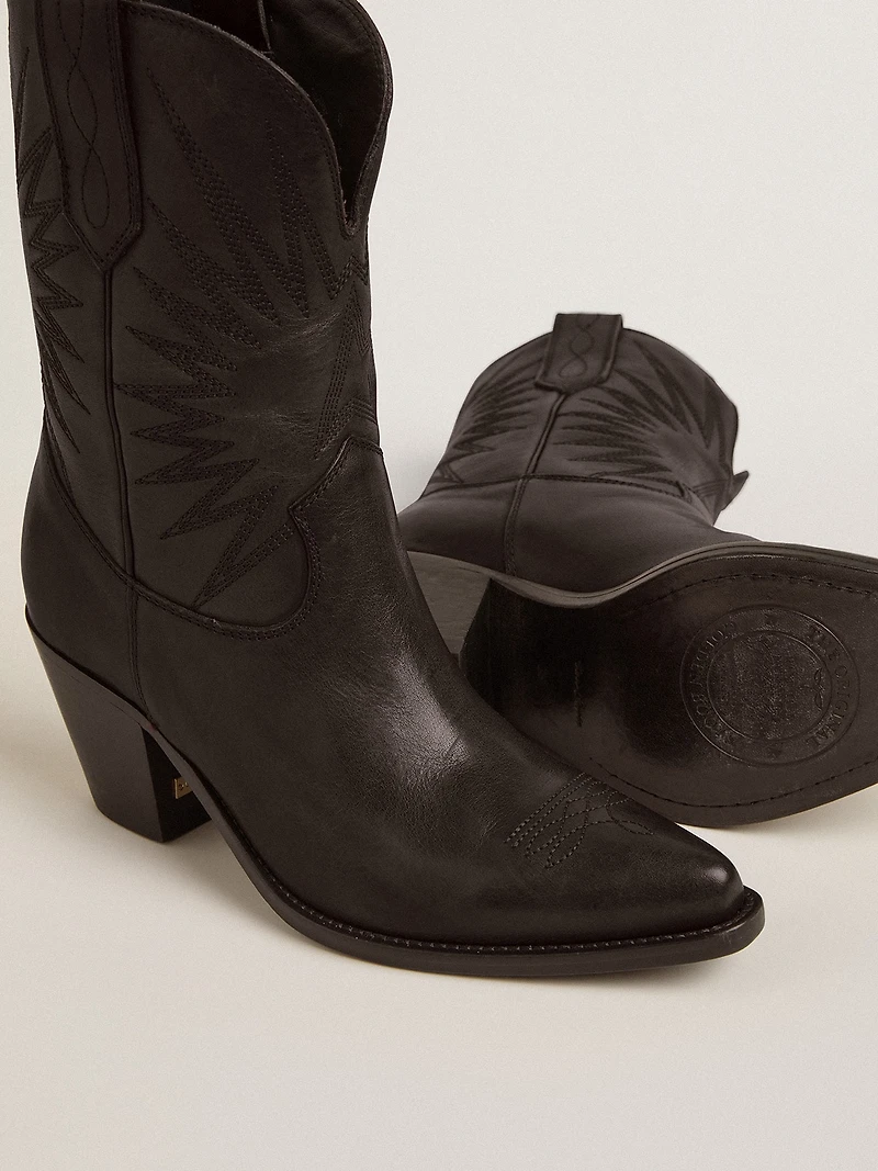 Low Wish star boots black leather with tone-on-tone inlay