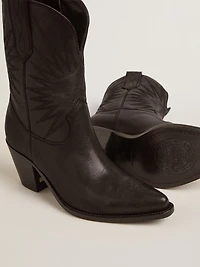 Low Wish star boots black leather with tone-on-tone inlay