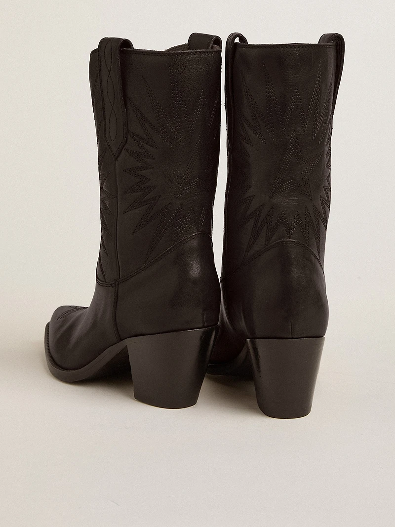 Low Wish star boots black leather with tone-on-tone inlay