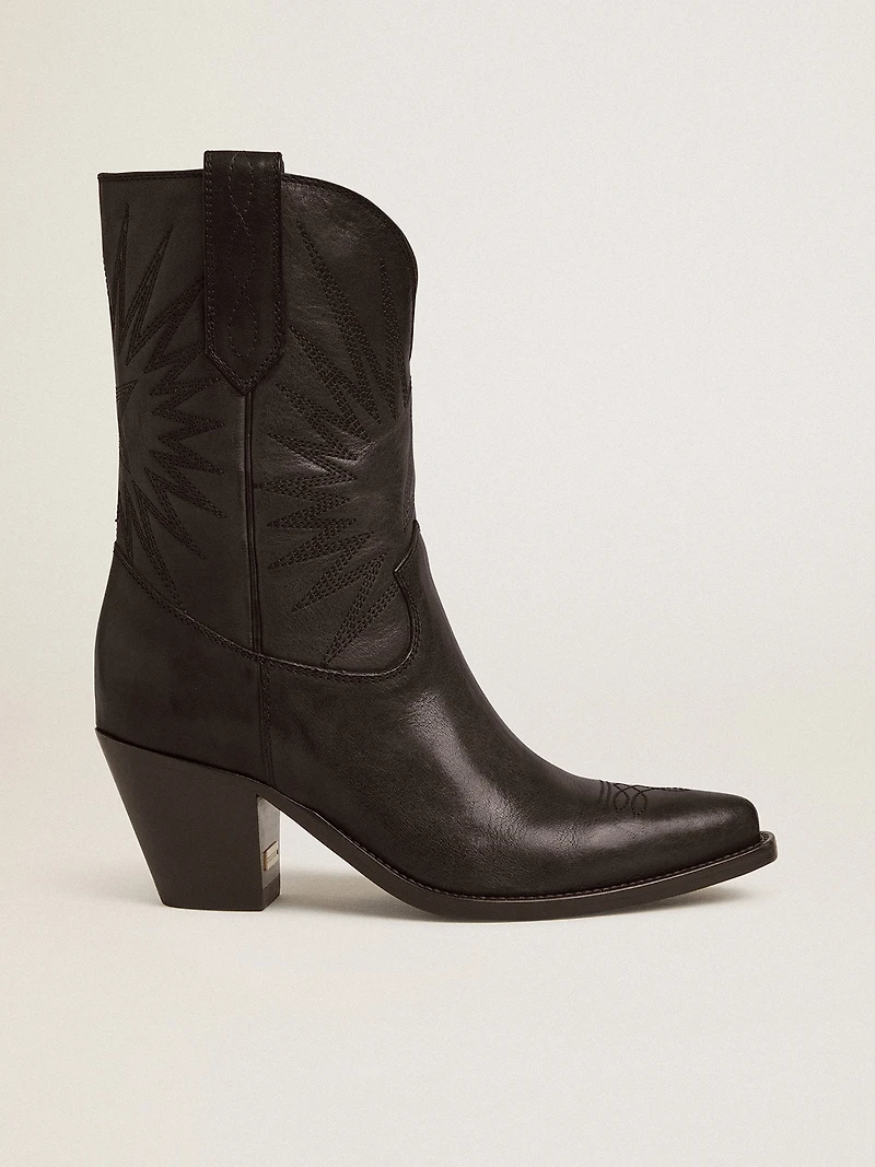 Low Wish star boots black leather with tone-on-tone inlay