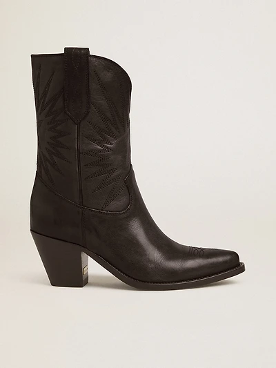 Women's low Wish star boots black leather with embroidery