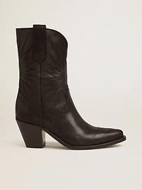 Low Wish star boots black leather with tone-on-tone inlay