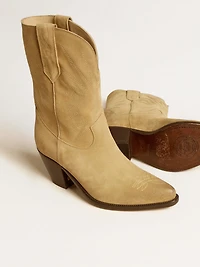 Wish star low boots sand-colored waxed suede with embroidery