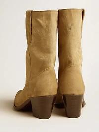 Wish star low boots sand-colored waxed suede with embroidery