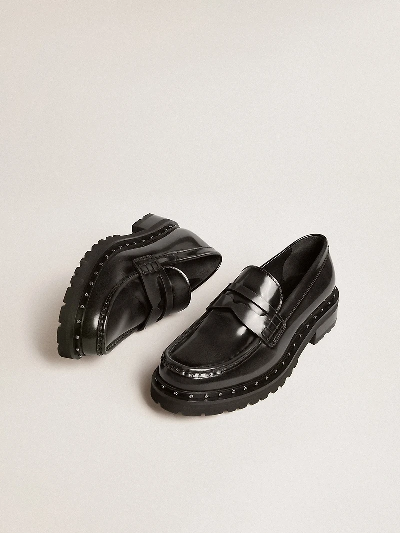 Women’s chunky loafers studded black leather