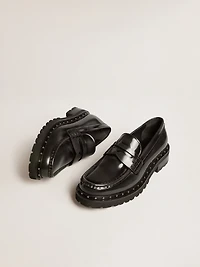 Women’s chunky loafers studded black leather