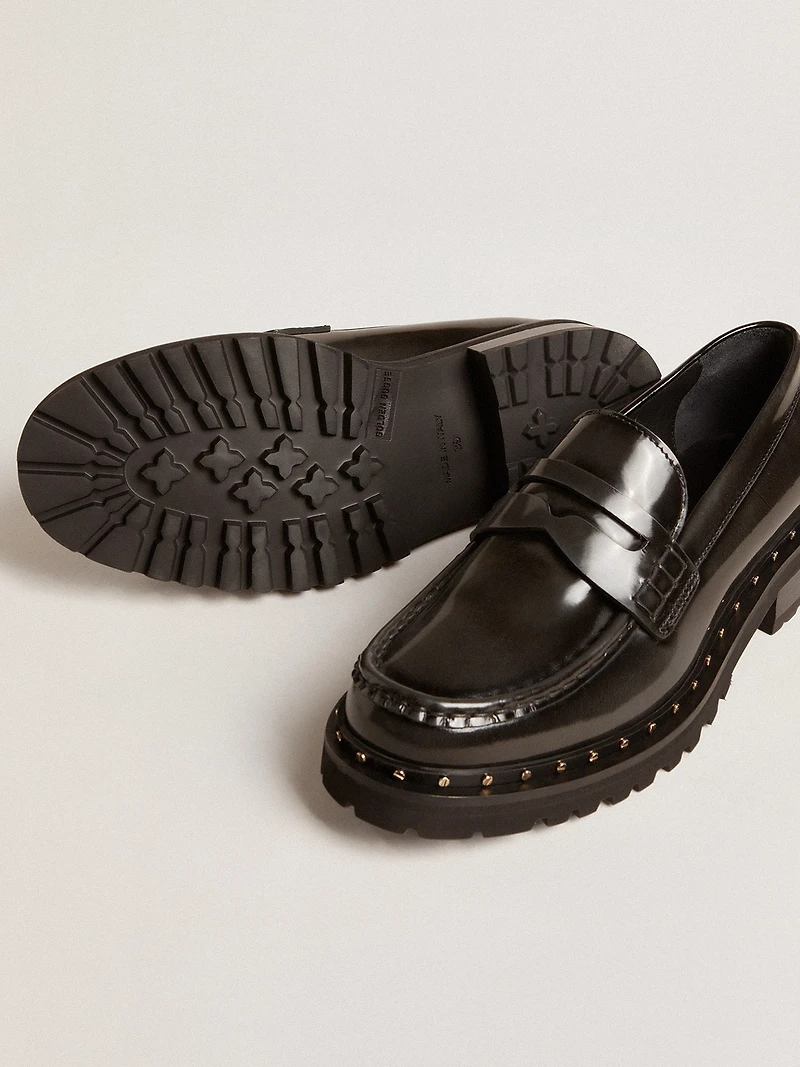 Women’s chunky loafers studded black leather
