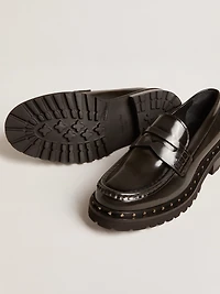 Women’s chunky loafers studded black leather