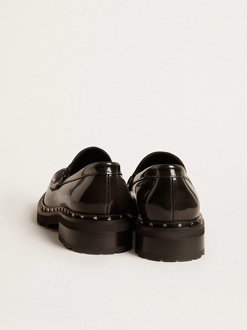 Women’s chunky loafers studded black leather