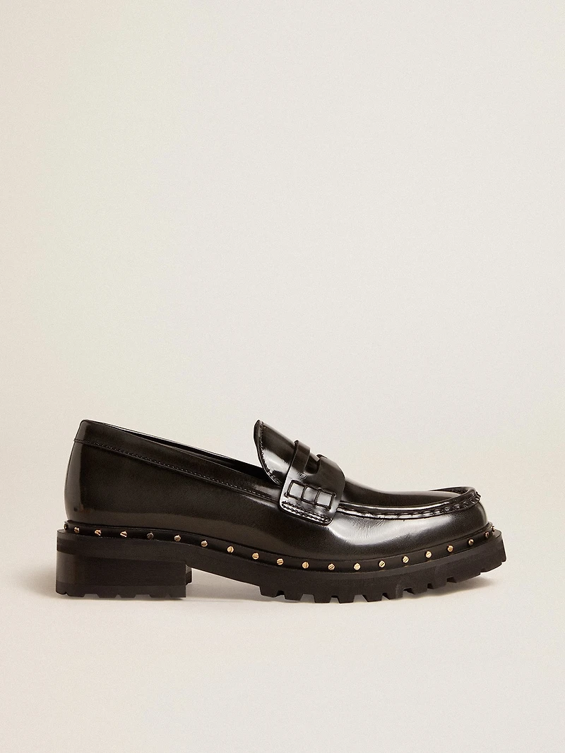 Women’s chunky loafers studded black leather