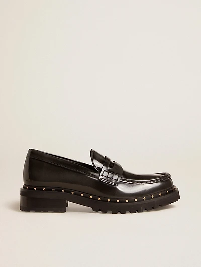 Women’s chunky loafers studded black leather