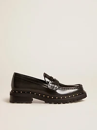 Women’s chunky loafers studded black leather
