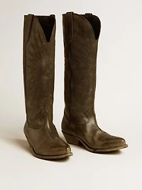 Women's Wish star boots black leather with embroidery