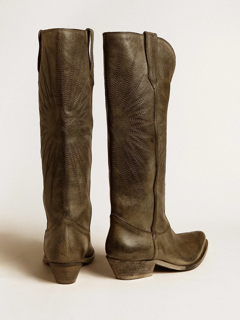 Women's Wish star boots black leather with embroidery