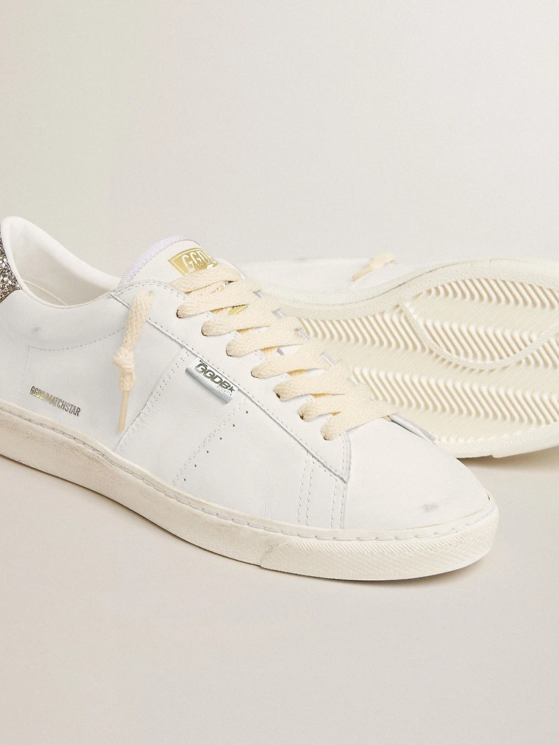 Matchstar white leather with silver glitter heel tab
