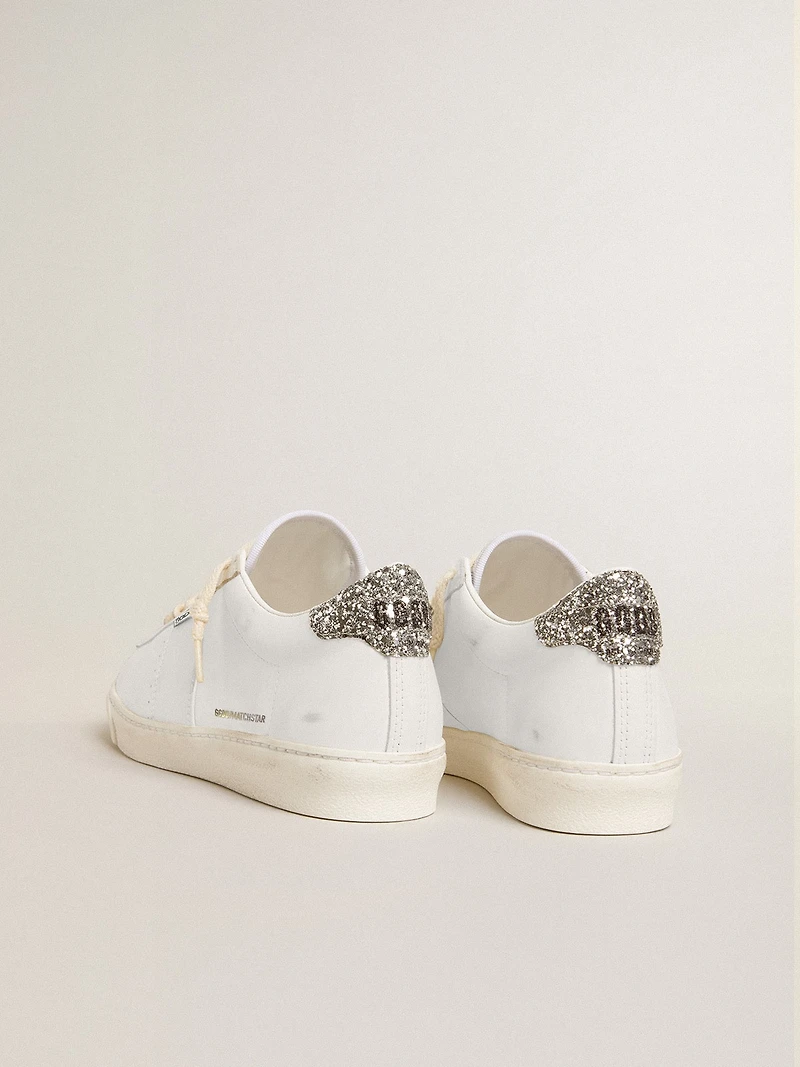 Matchstar white leather with silver glitter heel tab