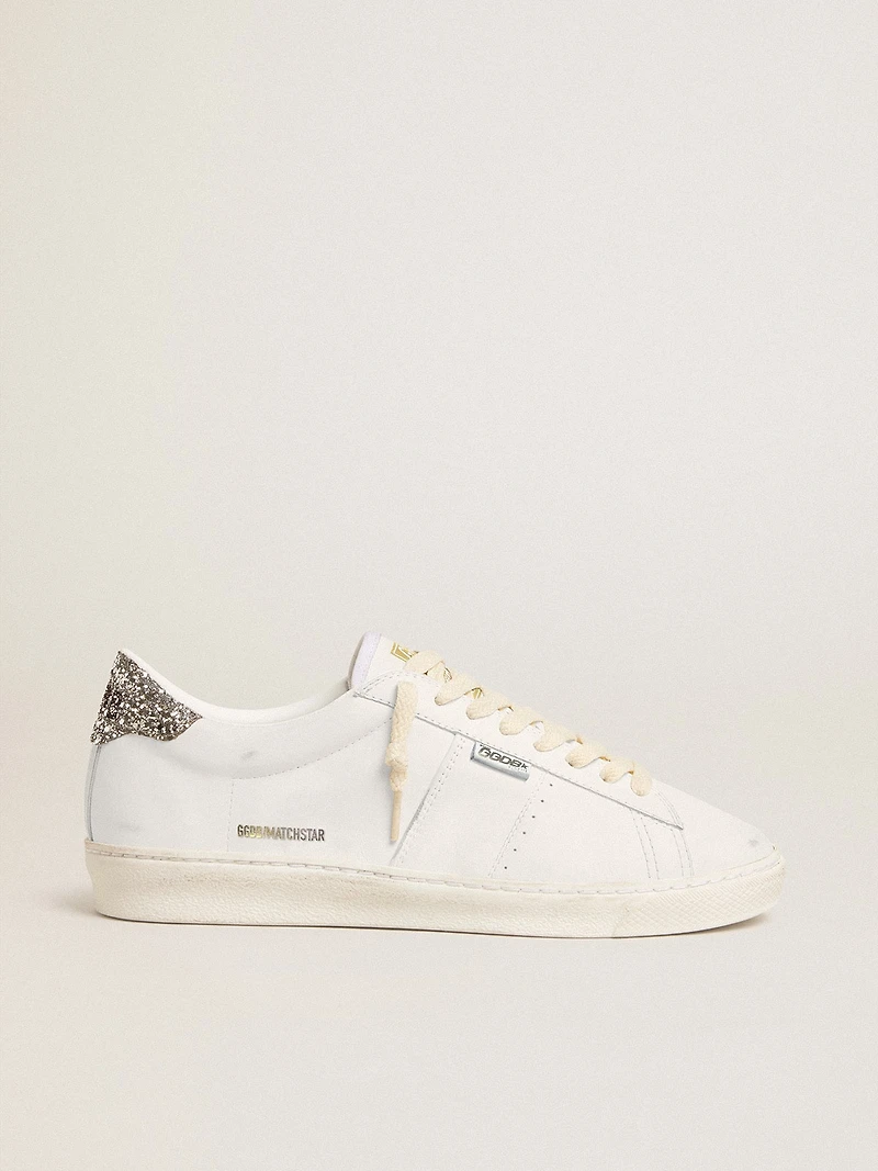 Matchstar white leather with silver glitter heel tab