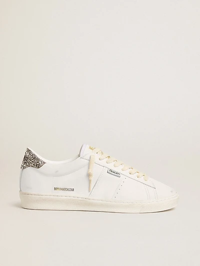 Matchstar white leather with silver glitter heel tab
