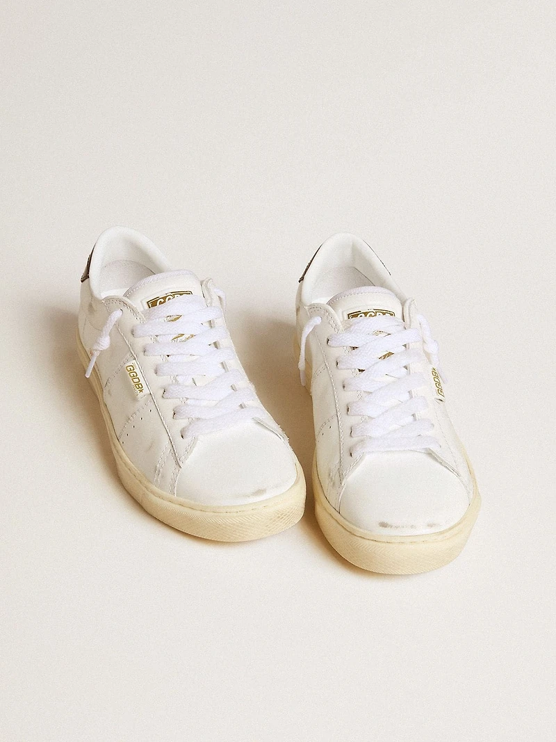 Women's Matchstar white leather with dark blue heel tab