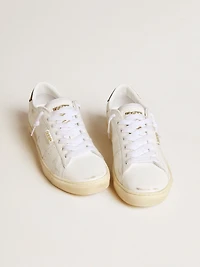 Women's Matchstar white leather with dark blue heel tab