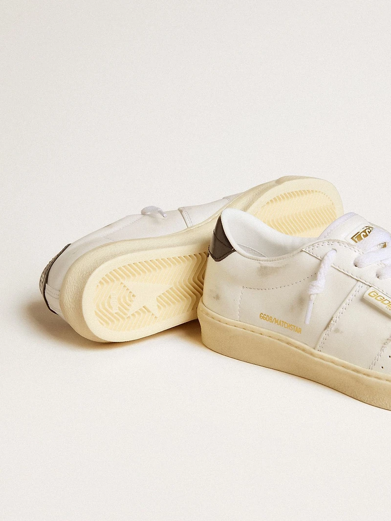 Women's Matchstar white leather with dark blue heel tab