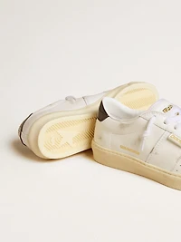 Women's Matchstar white leather with dark blue heel tab