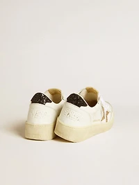 Women’s Ball star white leather with gold glitter and black heel tab