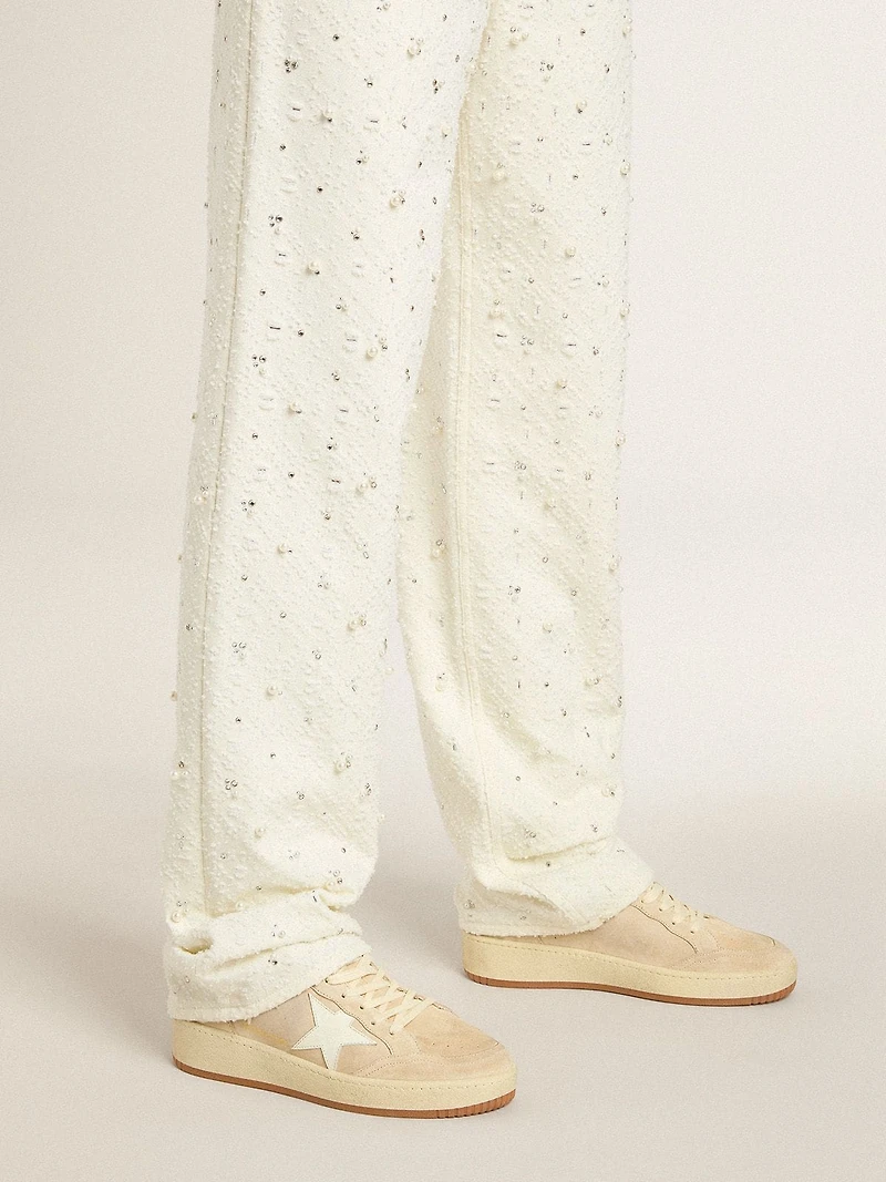 Women's Ball star beige suede with white leather and heel tab