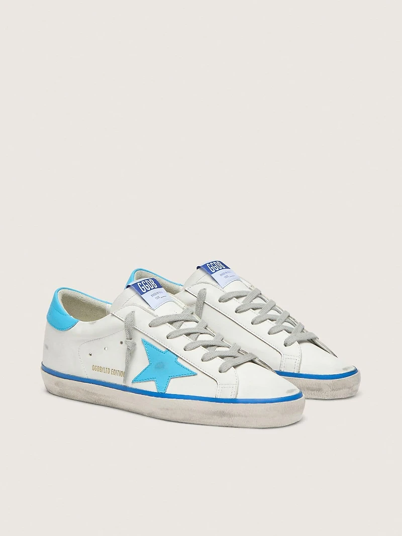 Women's Super-Star LTD white leather with light blue star and heel tab