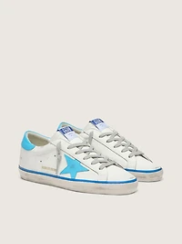Women's Super-Star LTD white leather with light blue star and heel tab