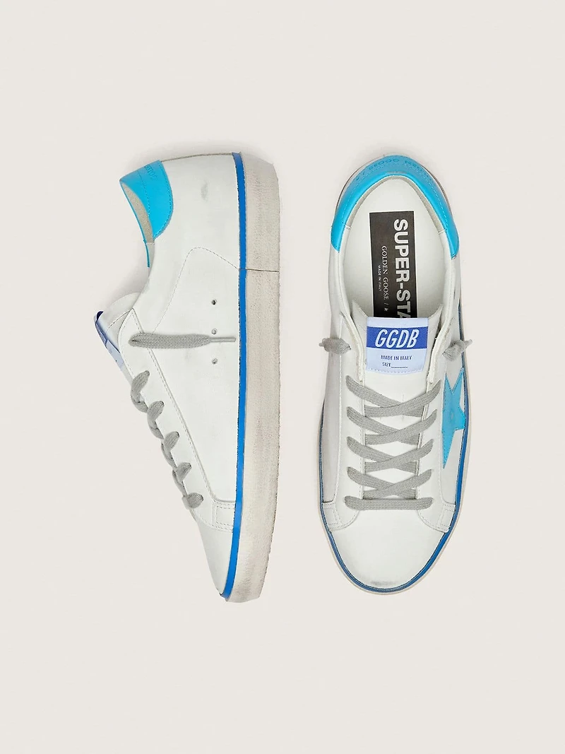Women's Super-Star LTD white leather with light blue star and heel tab