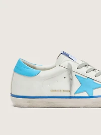 Women's Super-Star LTD white leather with light blue star and heel tab