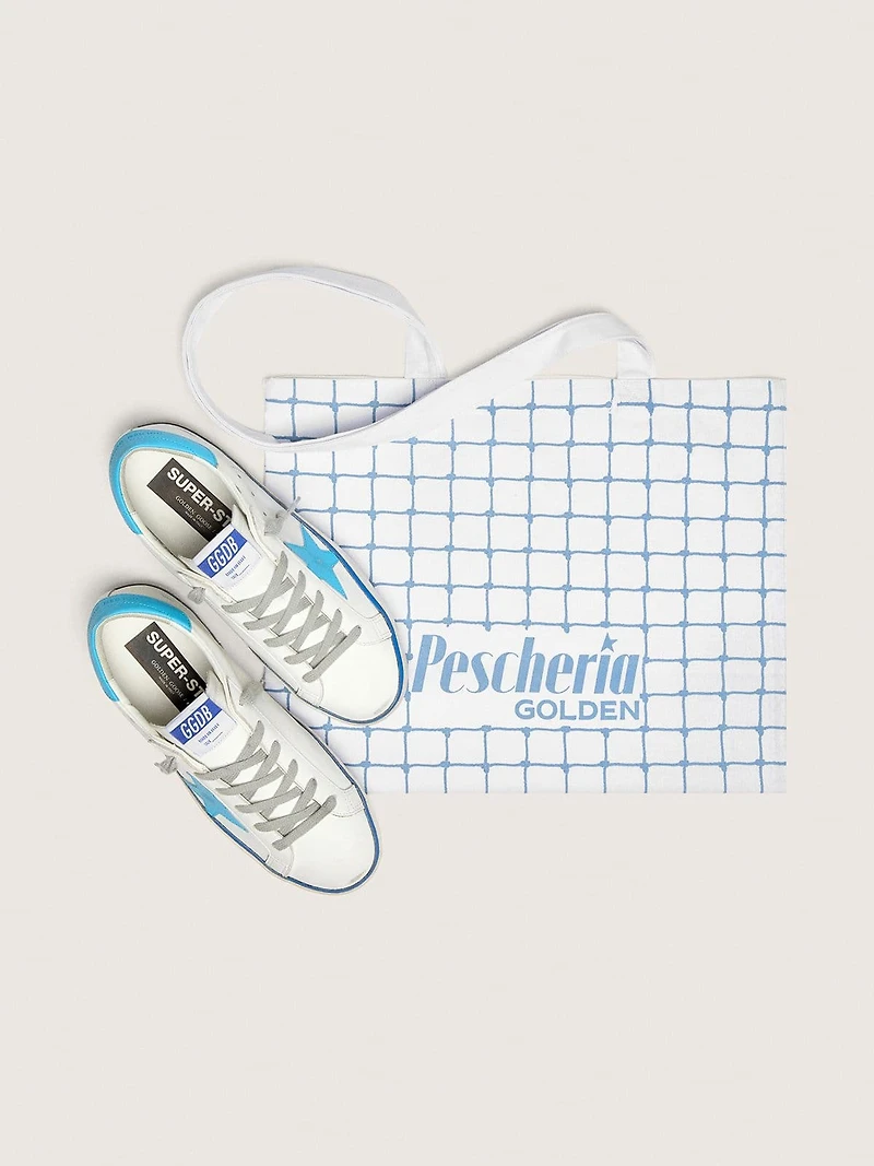 Women's Super-Star LTD white leather with light blue star and heel tab