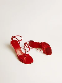 Nico high heel sandals in red nappa leather with gold chain