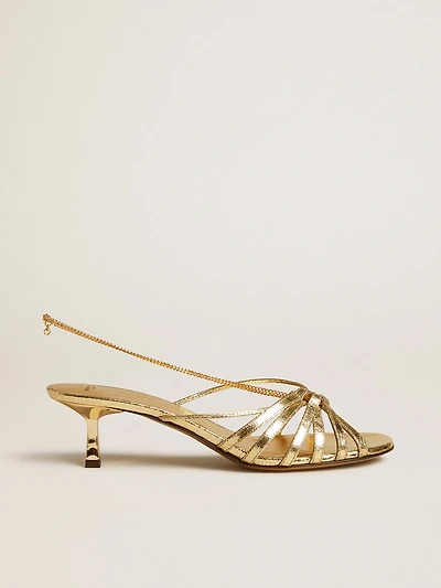 Nico kitten heel sandals metallic gold leather