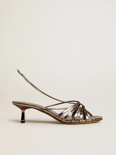 Nico kitten heel sandals metallic gray leather