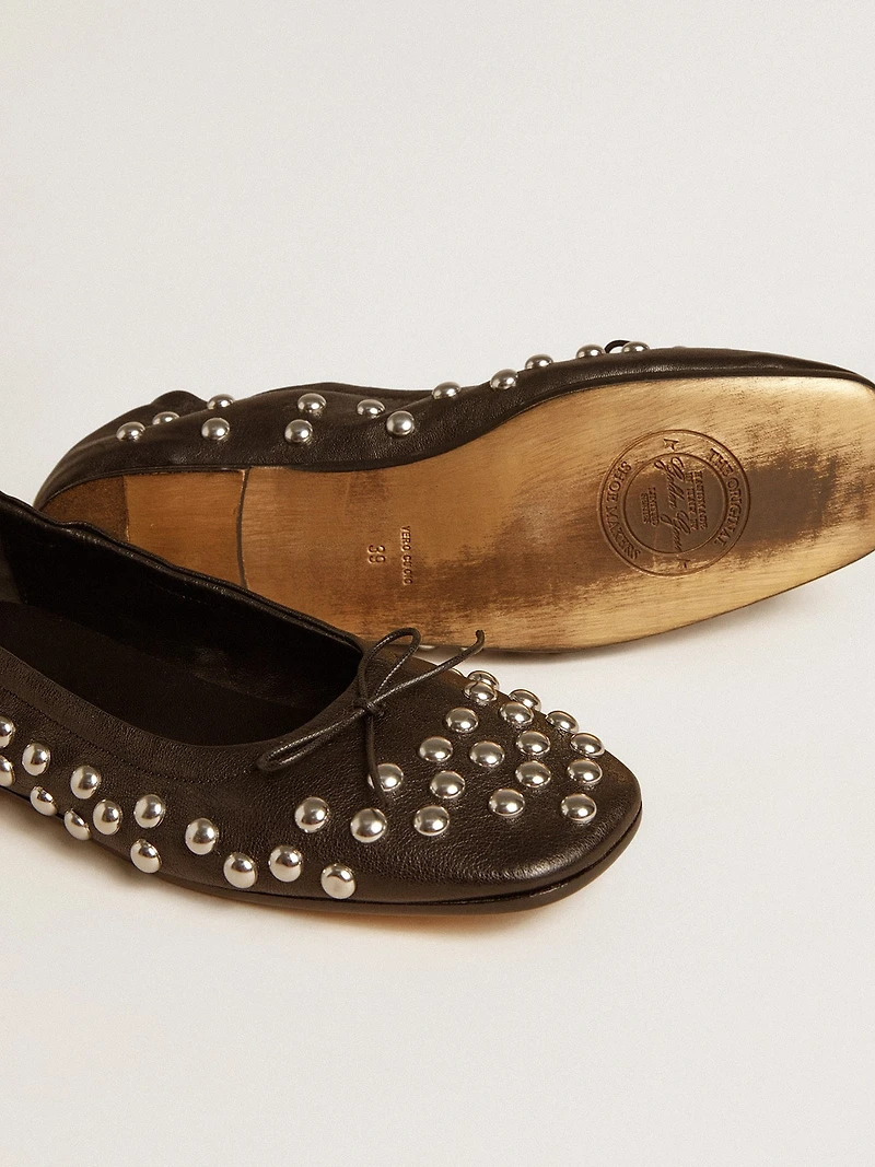 Amy ballet flats black nappa leather with silver colored studs