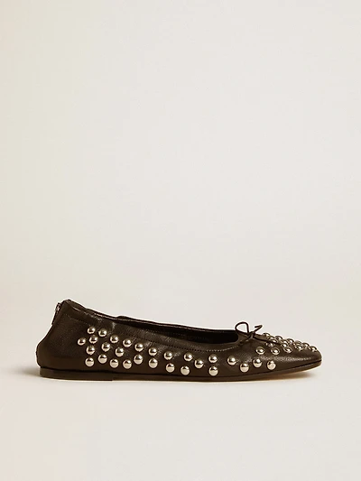 Amy ballet flats black nappa leather with silver colored studs
