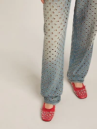 Amy ballet flats in red nappa leather with silver colored studs
