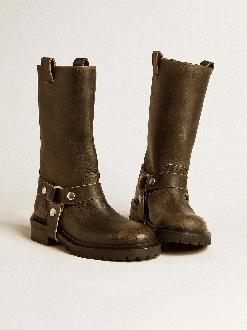 Kurt boots black leather with silver buckle