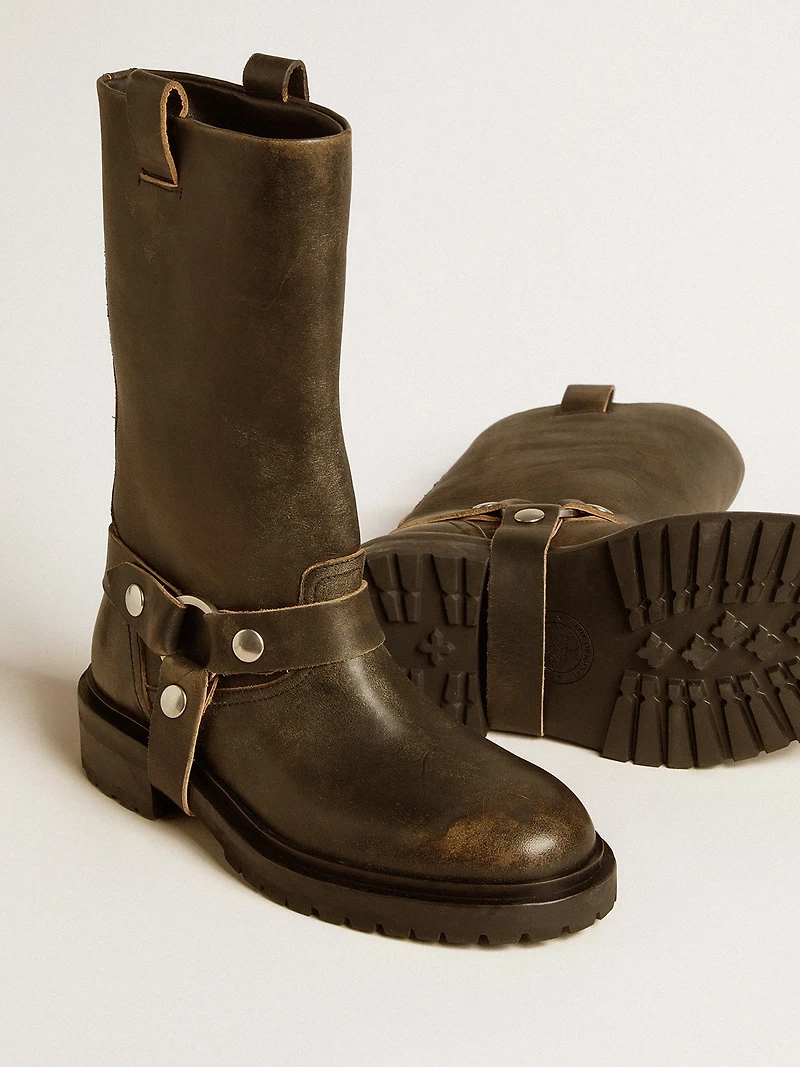 Kurt boots black leather with silver buckle
