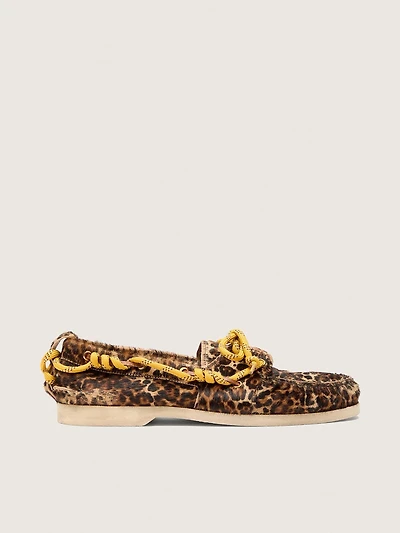 Women's Cruise loafer leopard-print pony skin with yellow hiking laces